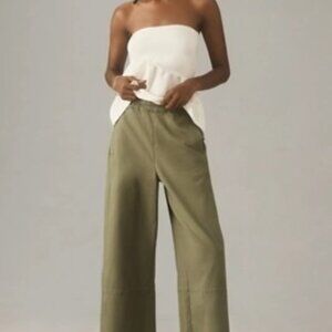 Anthropologie Pilcro The Izzie Relaxed Pull-On Barrel Pants in moss olive green